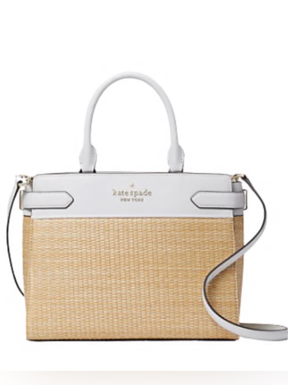 KATE SPADE ♠️ New York "Staci" STRAW 🤍WHITEDOVE🤍 MEDIUM SATCHEL BAG 🌟EUC🌟